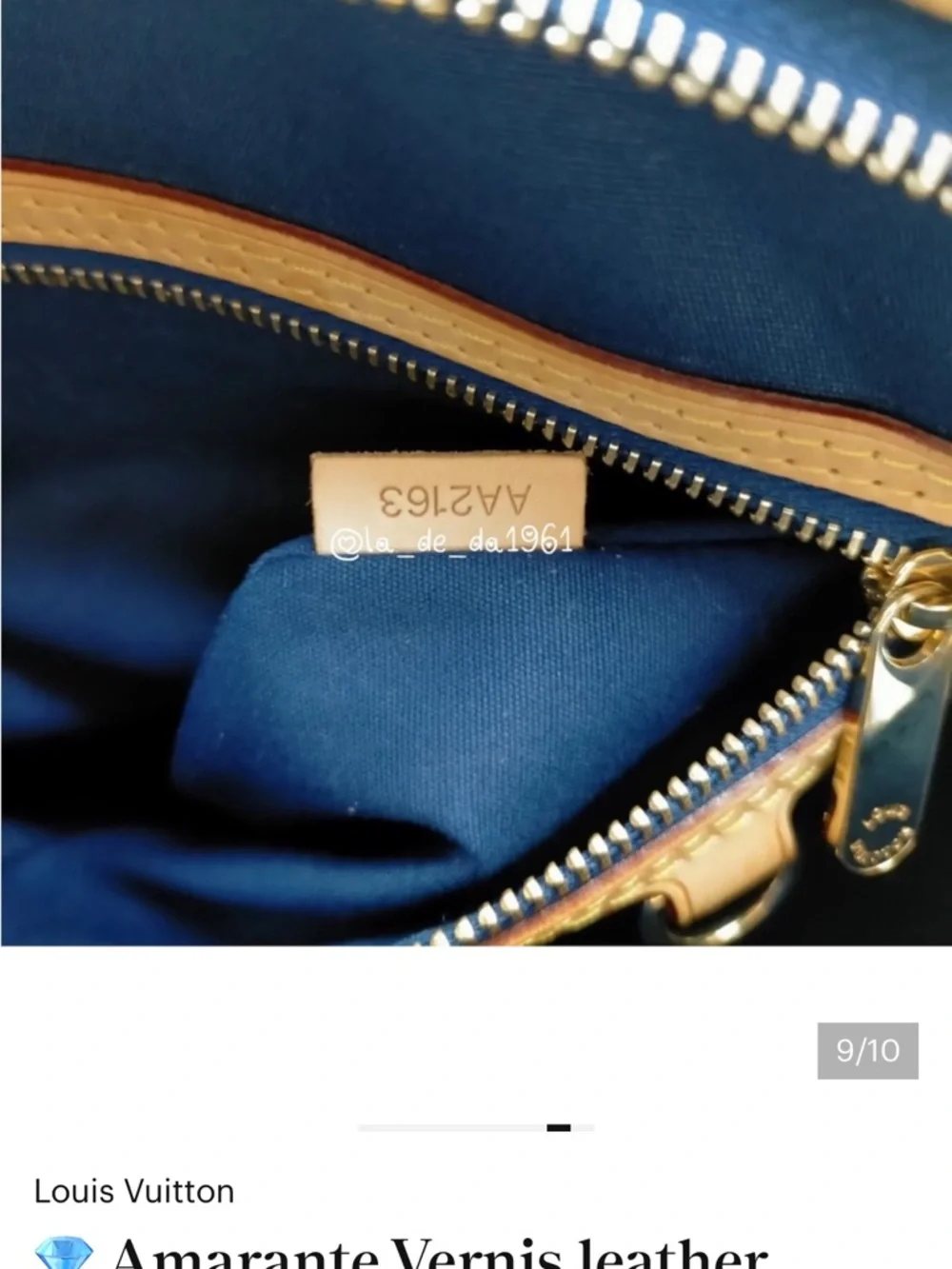 Louis Vuitton Navy Patent Satchel with Yellow-Tan Trim